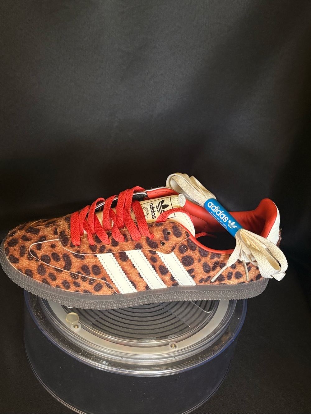 adidas Kids Leopard Print Samba Sneakers with Red Laces